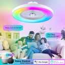 24" Bladeless Ceiling Fans with Lights and Remote/APP/Voice Control, Low Profile Ceiling Fan with RGB Lights, Enclosed Flush Mount Ceiling Fan for Kid's Bedroom/Living Room