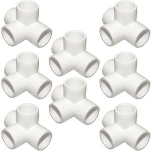 1Inch Tee PVC Fitting 4 Way Elbow Connector, Furniture Grade 90 Degree Elbow Side Outlet. Corner Fittings for Building Furniture Greenhouse Shed Pipe Fittings Tent Connection (Pack of 8) (White)