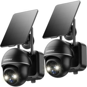 ZUMIMALL Solar Security Cameras Wireless Outdoor, 360° View Outdoor Camera Wireless Solar Powered,2.4G WiFi，2K/3MP Color Night Vision,2-Way Talk, PIR Motion Alert, Cloud Storage, Work with Alexa 2 Pack