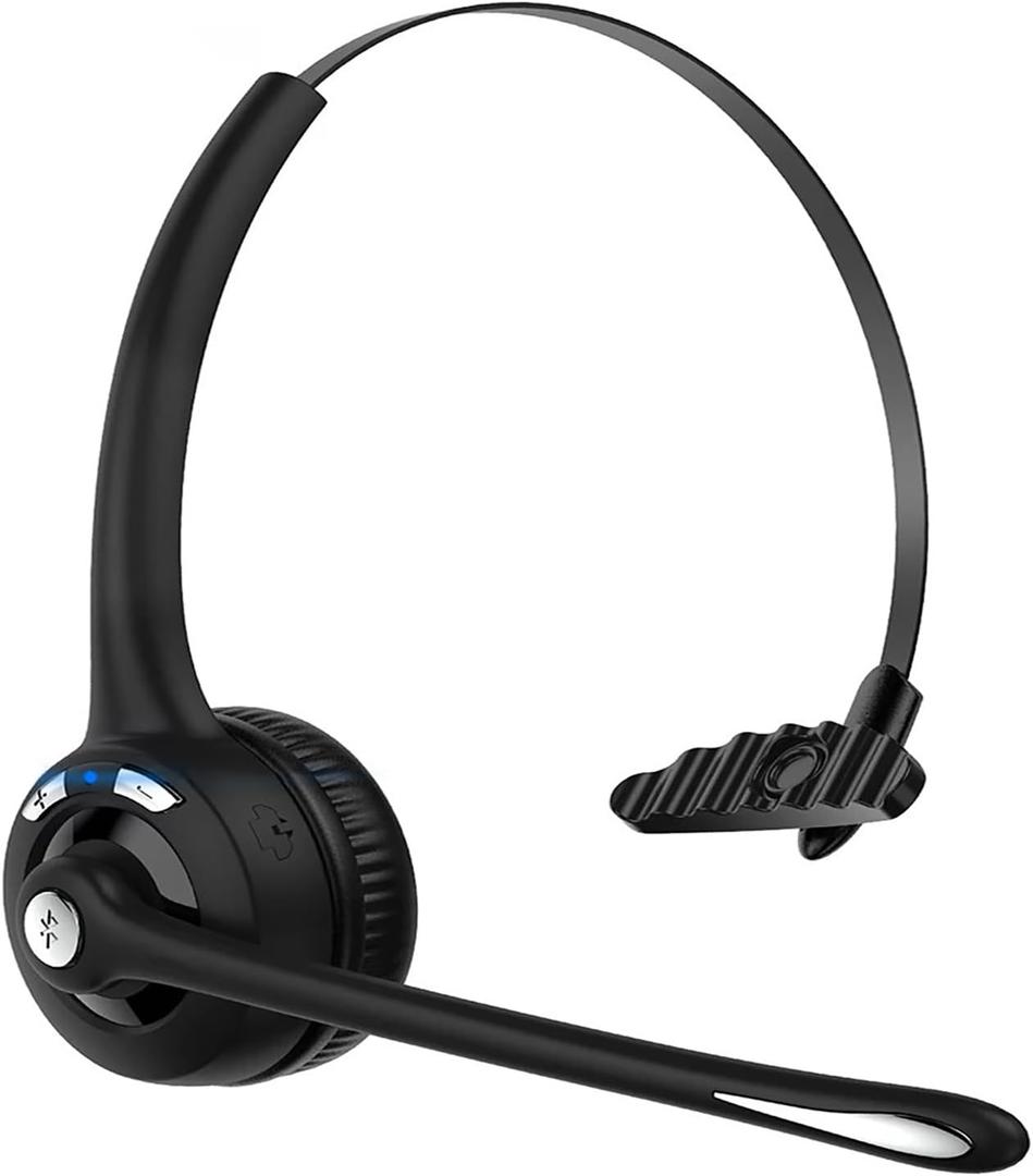 Bluetooth Headset, Single Ear Wireless Headset with Noise Canceling Microphone for Truck Driver/Call Center/Computer/Laptop