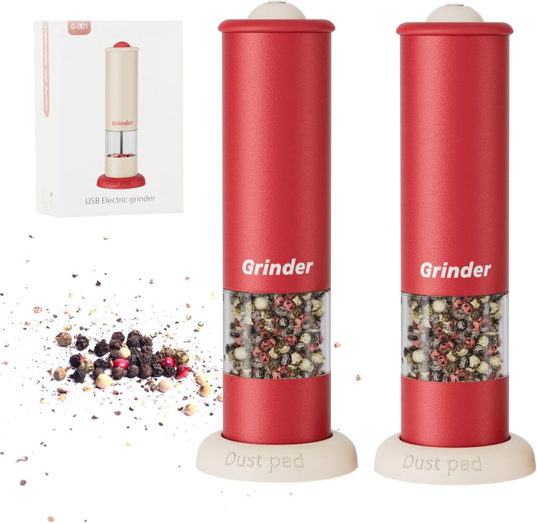Electric Salt and Pepper Grinder Set, Today Deals Prime, Valentine's Day Gift, USB Rechargeable Adjustable Coarseness Automatic Salt Pepper Mill Shakers/Grinder Kitchen Spice Mill