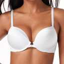 Deyllo Women's Push Up Bra Deep V Underwire Bra Full Coverage Lightly Padded Bras (White)