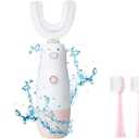 Kids Electric ToothbrushU Shaped Toothbrush Waterproof Battery Powered 360 Automatic Sonic Toddler Toothbrushes for 8-13 Years Old for Boys Girls,with 2 Replacement Brush HeadsPink