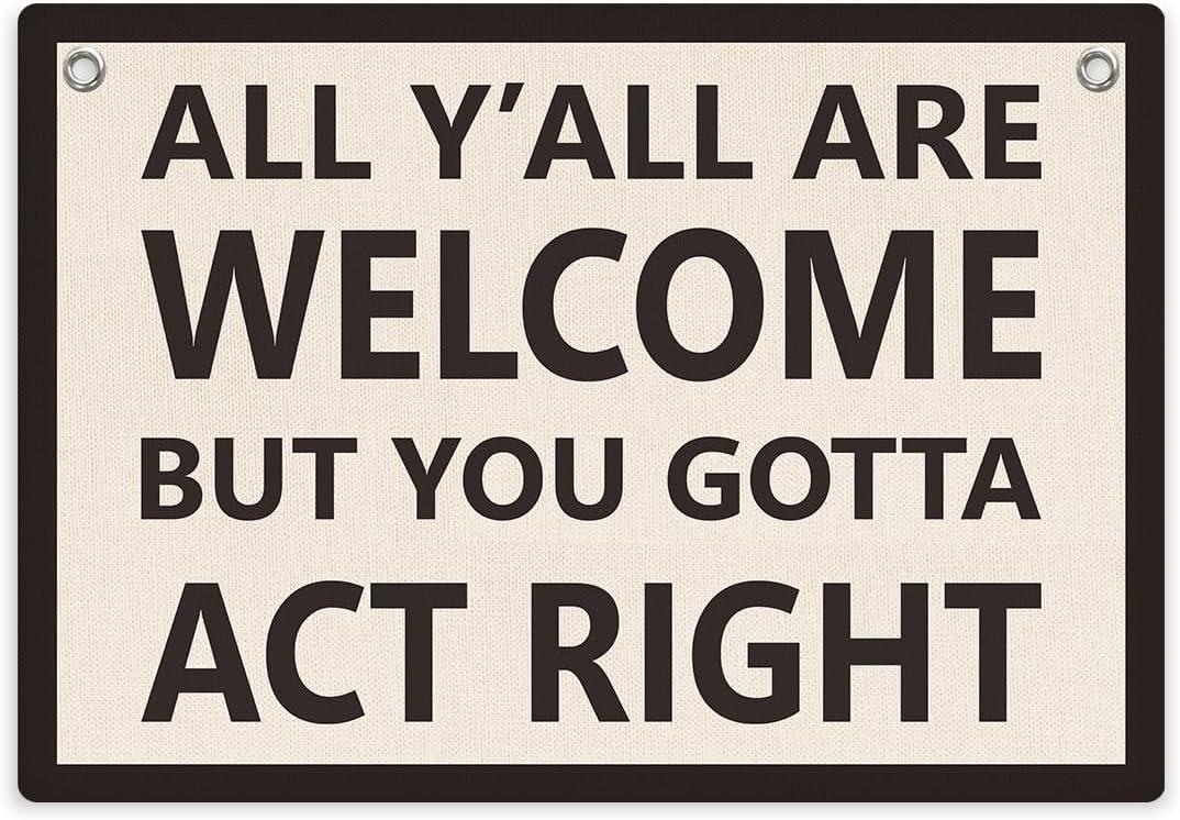 2 x Welcome Sign Funny Welcome Banner, Trendy Retro Wall Hanging, Wall Decor, Banner Flag, Wall Flag Classroom Playroom Home Entryway Living Room Office Decor, Banner for Room, Black and White