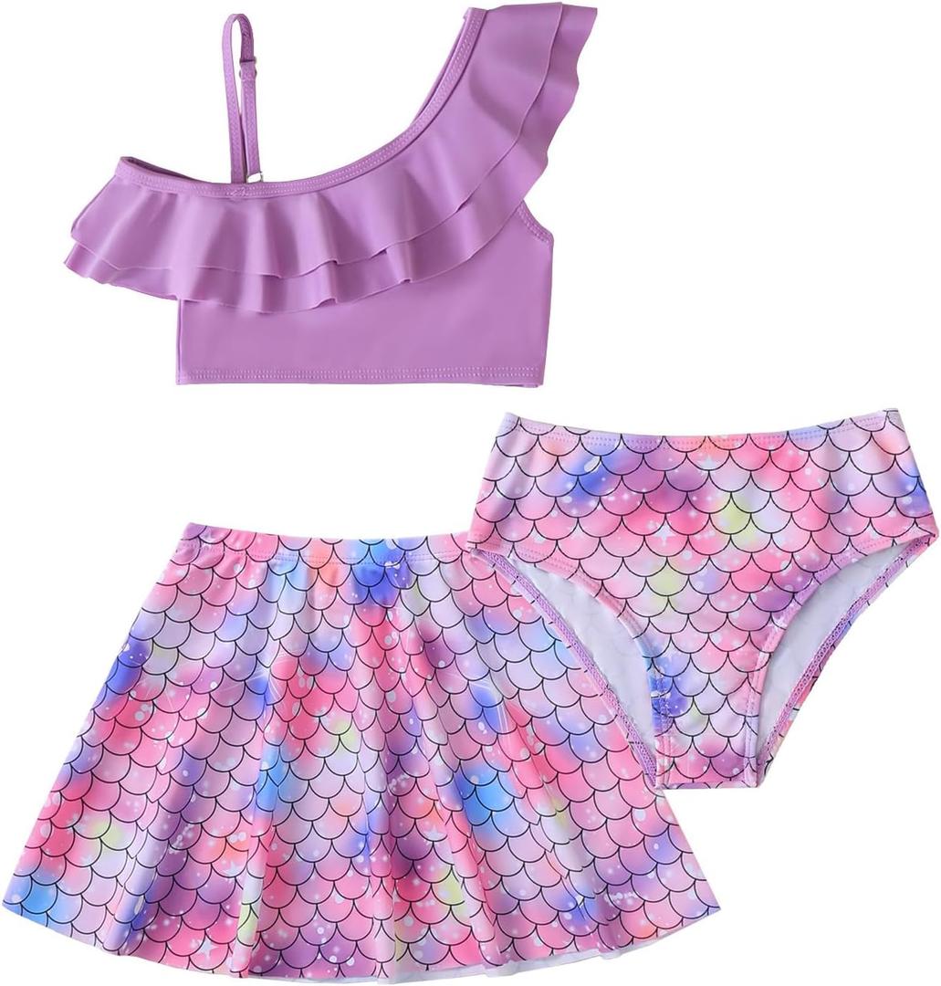sweetabby Girls Swimsuit Toddler Bathing Suit Tankini Bikini Set Ruffle Floral Girls Swimwear Kids Swimsuits with Skirt