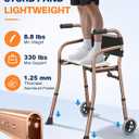 Walkers for Seniors with Seat,Front Wheel Walker Lightweight Quick Folding | Aluminum Rolling Walker with seat,Height Adjustable Standard Walker, 5"Wheels, Supports 350lbs,Compact Travel Walke (Bronze)