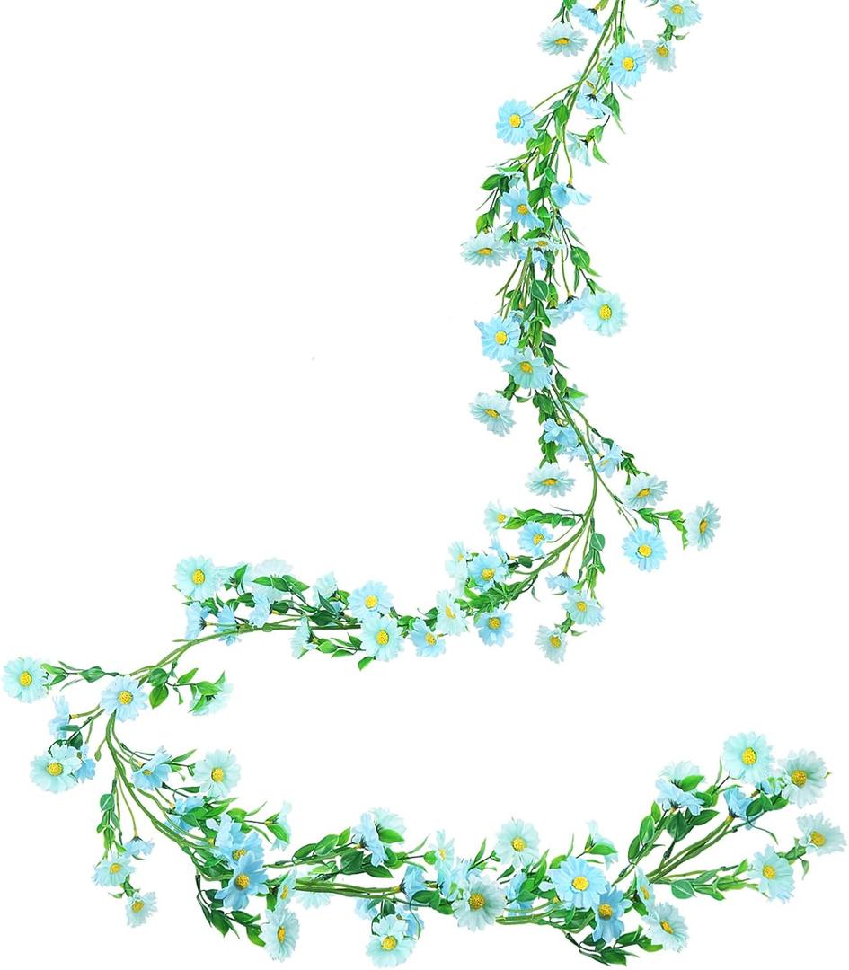 Spring Flower Garland Artificial Daisy Garland Fake Hanging Vines with Daisy Flowers for Wall Home Party Wedding Indoor Outdoor Spring Decor (1pcs, Bule)
