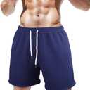 Men's Gym Sport Bodybuilding Workout Casual Shorts with Pockets 3 inch Inseam Raw Hem Terry Cotton, Medium