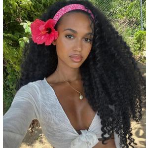 Curly Headband Wig for Women, 20 Inch Wear and Go Glueless Wigs Deep Wave Wig Half Wig As Human Hair with 1 Headband, 180% Density Synthetic Wigs None Lace Front (Black #1B)