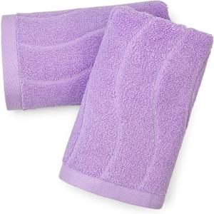 2-Piece Cotton Hand Towels Lavender, Ultra Soft and Highly Absorbent Towels for Bathroom, Small Size 13 x 29 Inches, Wavy Stripe Jacquard
