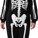 Spooktacular Creations Halloween Skeleton Costume, Adult Skeleton Costume Jumpsuit for Women Halloween Cosplay Dress Up Party (XXL)