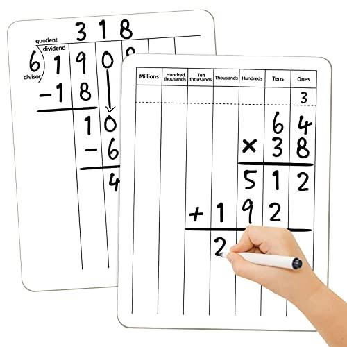 Math Manipulatives White Board for Students - Small White Board Dry Erase - Ideal for Classroom and Home Use - Long Division Double-Sided Dry Erase Board - 9x12 Inches