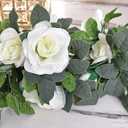 Flower Garland Rose Vine 4Pcs 28FT Artificial Floral Garland with Green Leaves Hanging Rose Vine for Wedding Party Garden Home Wall Decor (White)