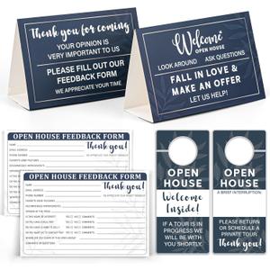 2 Sets of 104 Pcs in Total Open House Supplies Include Form Pads Door Hangers and Tent Card Real Estate Sign in Book for Collecting Realtor Leads and Sale Feedback (Blue)
