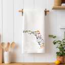 Florida State Map Kitchen Towel, U.S. State Souvenir Tea Towel, Multi-Purpose Towel, Soft & Absorbent, Polyester, White