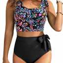 Two Piece High Waisted Swimsuits - Women Tummy Control Bikini Modest Bathing Suit 2PC 2025 (Large, Colorful Paisley)
