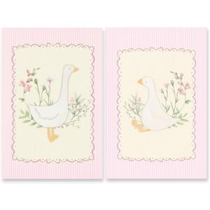 Vintage Pink Silly Goose Wall Art Set of 2 Trendy Sweet Floral Country Animal Poster Pink and White Striped Print Funny Cottagecore Girls Room Bedroom Apartment Decor 8x12inch Unframed