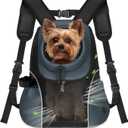 WOYYHO Pet Dog Carrier Backpack Small Dog Front Backpack Ventilated Mesh Dog Travel Back Pack with Safety Belt for Travel Hiking Cycling Outdoor Adventures (Size M: 5-9 lbs, Dark Gray)