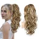 REECHO Ponytail Extension, 18" Claw Clip Ponytail Extension Wavy Ponytails Hair Extensions Jaw Clip on Pony Tails Natural Synthetic Hairpiece for Women Daily, Medium Blonde with Blonde Highlights