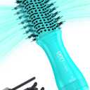 Mini Travel Ceramic Blow Dryer Brush for Short to Medium Hair, 2 Inch Oval Styling Hot Air Brush with 3 Heat Settings, Lightweight Volumizing & Smoothing Tool, 120V, Cyan