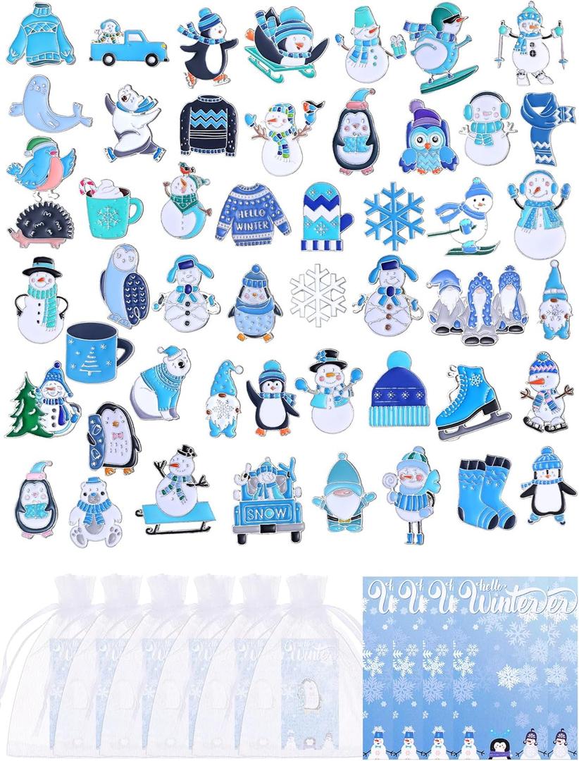50 Sets Christmas Pins Bulk Enamel Brooch Pin Gift Set Snowman Snowflake Santa Xmas Cute Holiday Cartoon for Women