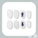 Short Oval Press on Nails Cute Summer Fake Nails, Blue Fish & Starfish & Plaid Designs, Glossy Acrylic False Nails for Women, Reusable Stick on Nails for Summer Beach Manicure 24Pcs