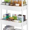 Sywhitta 4-Tier Plastic Rolling Utility Cart with Handle, Multi-Functional Storage Trolley for Office, Living Room, Kitchen, Movable Storage Organizer with Wheels, White