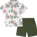 Coco&RARA Toddler Boy Clothes Baby Flamingo Hawaiian Outfits Short Sleeve Shirt + Elastic Waist Shorts Summer Beach Set (18-24 Months)