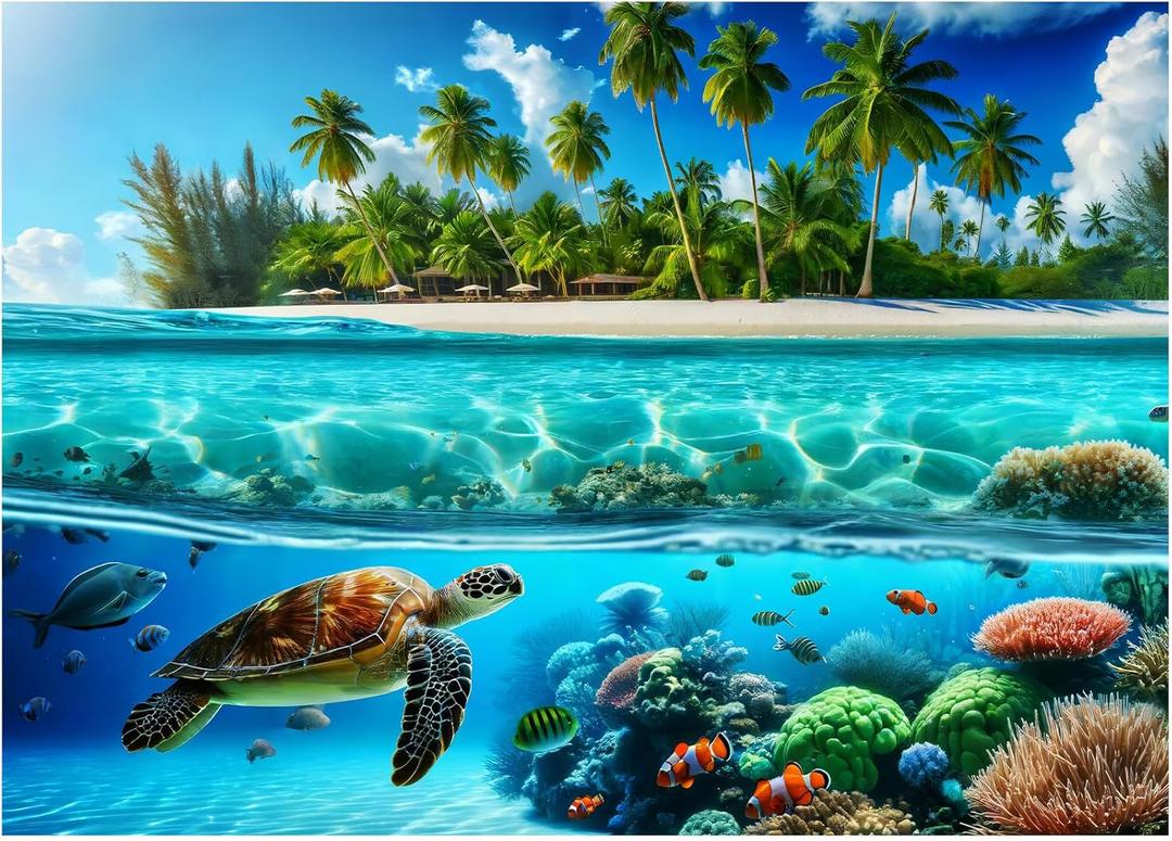 Sutinban Sea Turtle 1000 Piece Puzzle for Adults, Coolest Adult Puzzle 1000 Pieces, Wave Spirit Hawaii Ocean Jigsaw Puzzles Home Decor Happy Family Time