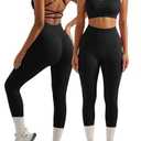 SS Women Ribbed Workout Sets Seamless Strappy Sport Bra Butt Lifting Leggings Outfits(Small,04-Black)