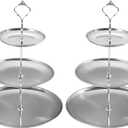 2 Pcs 3 Tier Silver Cupcake Stand, Stainless Steel Tiered Dessert Stand, 3-Tier Cupcakes Stands for Desserts, Snacks, Stainless Steel Cup Cake Tower for Birthday Party Weddings Holidays