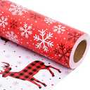 Linelglobal Reversible Red Christmas Wrapping Paper - Small Roll, Xmas Gift Wrap Two Side Printing 30" x 390"