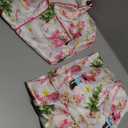 Leyajedol Women Christmas Satin Silk 2 Piece Pajama Set Button Down Santa Print Long Sleeve Pants Pjs Holiday Sleepwear (F Creamy White, M)