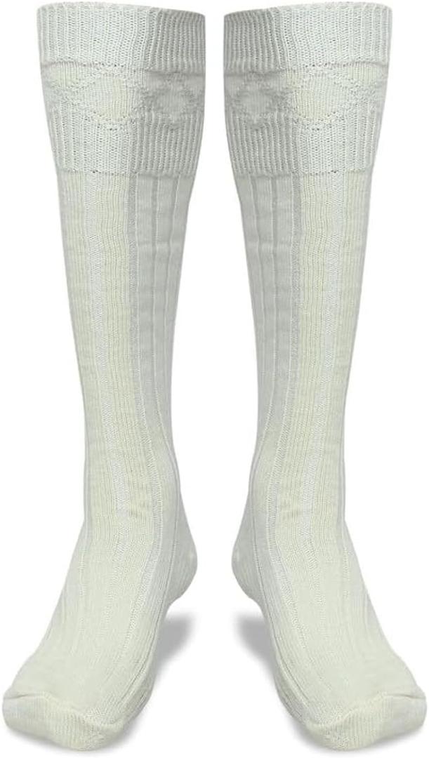 Scottish Highland Kilt Hose for Men, Ribbed Socks for USA Shoe Sizes, Wool Blend (Beige, M)