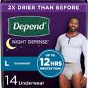 Depend Night Defense Adult Incontinence Underwear for Men, Disposable, Overnight, Large, Grey, 14 Count, Packaging May Vary