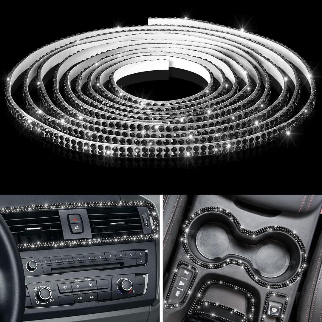 Kingdder 16.4 ft Bling Car Trim Self Adhesive Bling Car Accessories for Women Rhinestone Strip Glitter Diamond Sticker DIY Line Molding Dashboard Decal Shiny Auto Stuff for Interior Exterior Decor (Black)