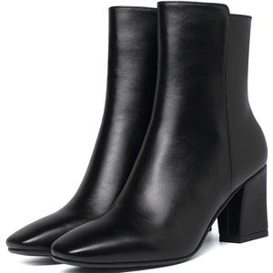Caradise Womens High Chunky Heeled Boots Zip Up Square Toe Ankle Booties (6, Black)