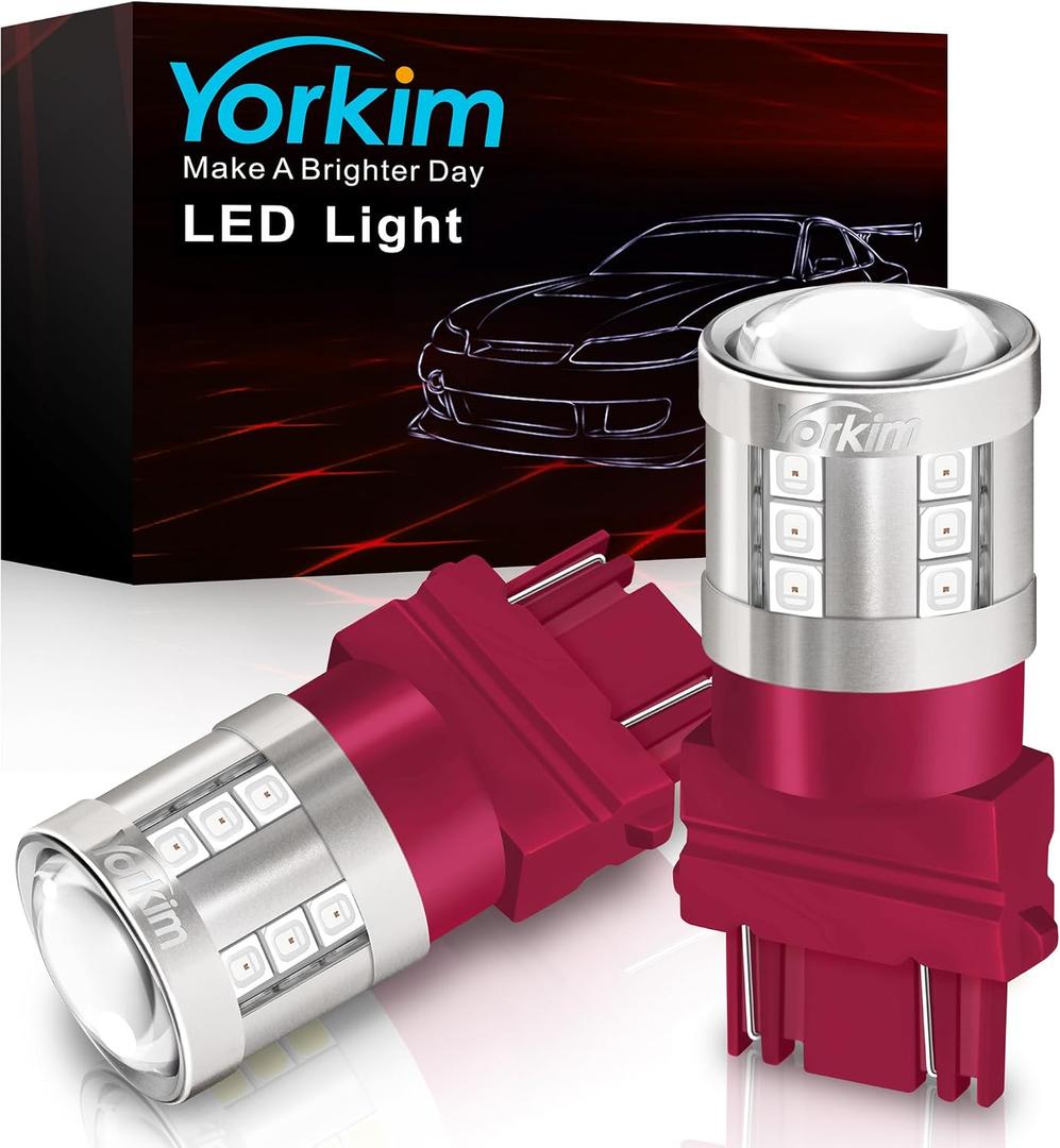 Yorkim LED Brake Light Bulb 3157 LED Bulb Red, 3156 led Tail Lights with projector 3057 3056 3457 4057 4157 bulb Led Replacement Lamp for Stop Lights Brake Lights Tail Bulbs, pack of 2
