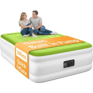YENING Full Size Air Mattress with Built in Pump Raised Double Blow up Bed Inflatable Camping Airbed Electric 18 Inch Tall