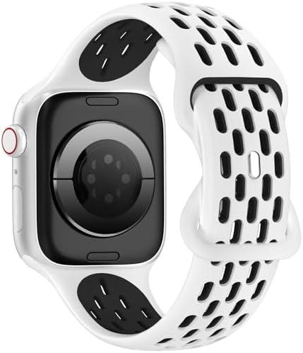 Sport Silicone Bands Compatible with Apple Watch Band 46mm 45mm 44mm 42mm 49mm 41mm 40mm 38mm, Breathable Soft Strap Replacement Wristband for iWatch Ultra 2 Series 10 9 8 7 SE 6 5 4 3 2 1 Men Women, Set of 2