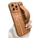 jueaes Cute Bow Case for iPhone 15 Pro with Finger Hand Wrist Strap