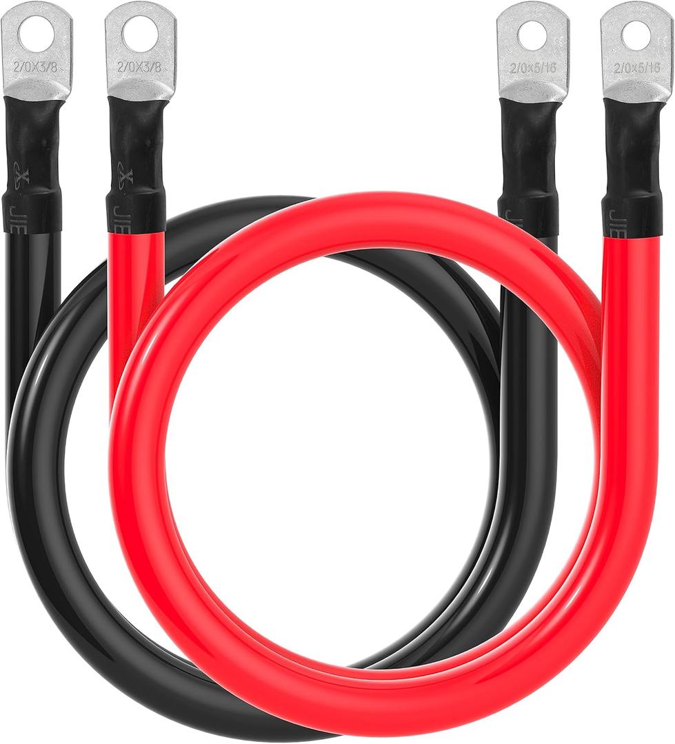 2/0 AWG Battery Cable 2/0AWG Gauge Battery Inverter Cables for Automotive Solar Marine Boat RV Car Motorcycle (2/0 AWG, 3FT, 3/8"+5/16")