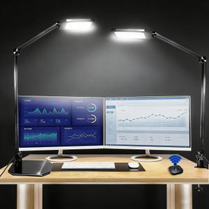 Pro LED Desk Lamp with Remote Control, Eye-Caring CRI95+ Dimmable Light, 3000K6000K Adjustable Color Temperature, Flexible Angle, Clamp or Base Mount, for Home Office, Reading & Video Calls, 2 Pack