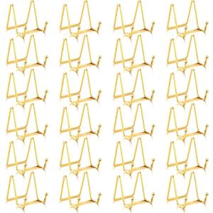 Kenning 24 Pieces Gold Plate Holder Easel Display Stand Metal Book Display Stand Tabletop Picture Frame Holder Photo Square Iron Easel Decorative for Kitchen Office Room Tabletop(3 Inch)