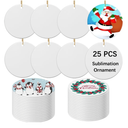 25 PCS Ceramic Sublimation Ornament Blanks Bulk 3 Inch White Round Crafts DIY Personalized Printed Christmas Home Porcelain Paintable Decorate
