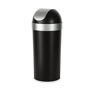 Umbra Venti Kitchen Trash Can with Swing Top Lid, Large 16-Gallon (62 L) Capacity, Black/Nickel