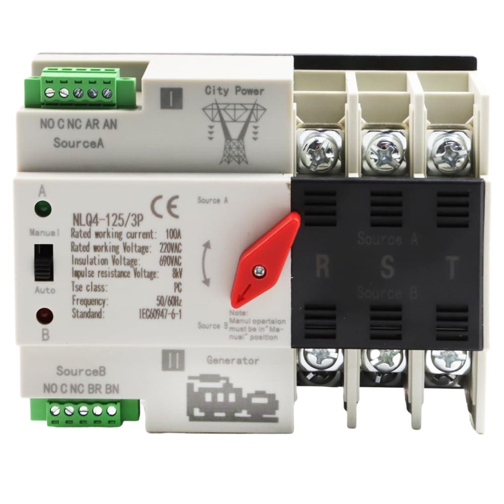 Mini ATS Automatic Transfer Switch Dual Power Changeover Switch 100A 220V Generator Electrical Selector Switches DIN Rail Mount NLQ4-2P/3P/4P Circuit Breaker Toggle Controller