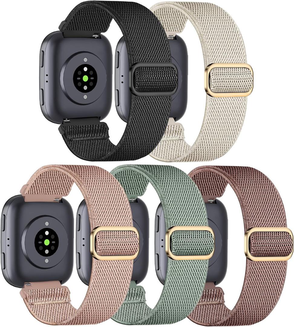 5 Pack Elastic Nylon Watch Band Compatible with Amazfit Bip 6/ Bip 5/Gtr 4/Gtr 3/Gtr 2/47mm/Balance, 22mm Elastic Watch Strap for Men and Women