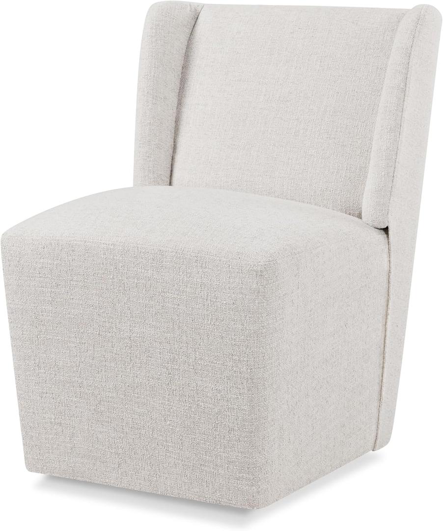 Upholstered Dining Chairs Set of 1 with Casters, Wingback Modern Side Armless Deskchair with Rollers for Diningroom Bedroom Livingroom Reading Room, Linen Fabric
