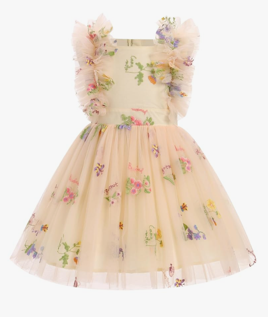 Kids Girls Confetti Birthday Princess Dress Ruffle Sleeve Boho Cake Smash Photo Shoot Outfit 3-10T, Size 80,